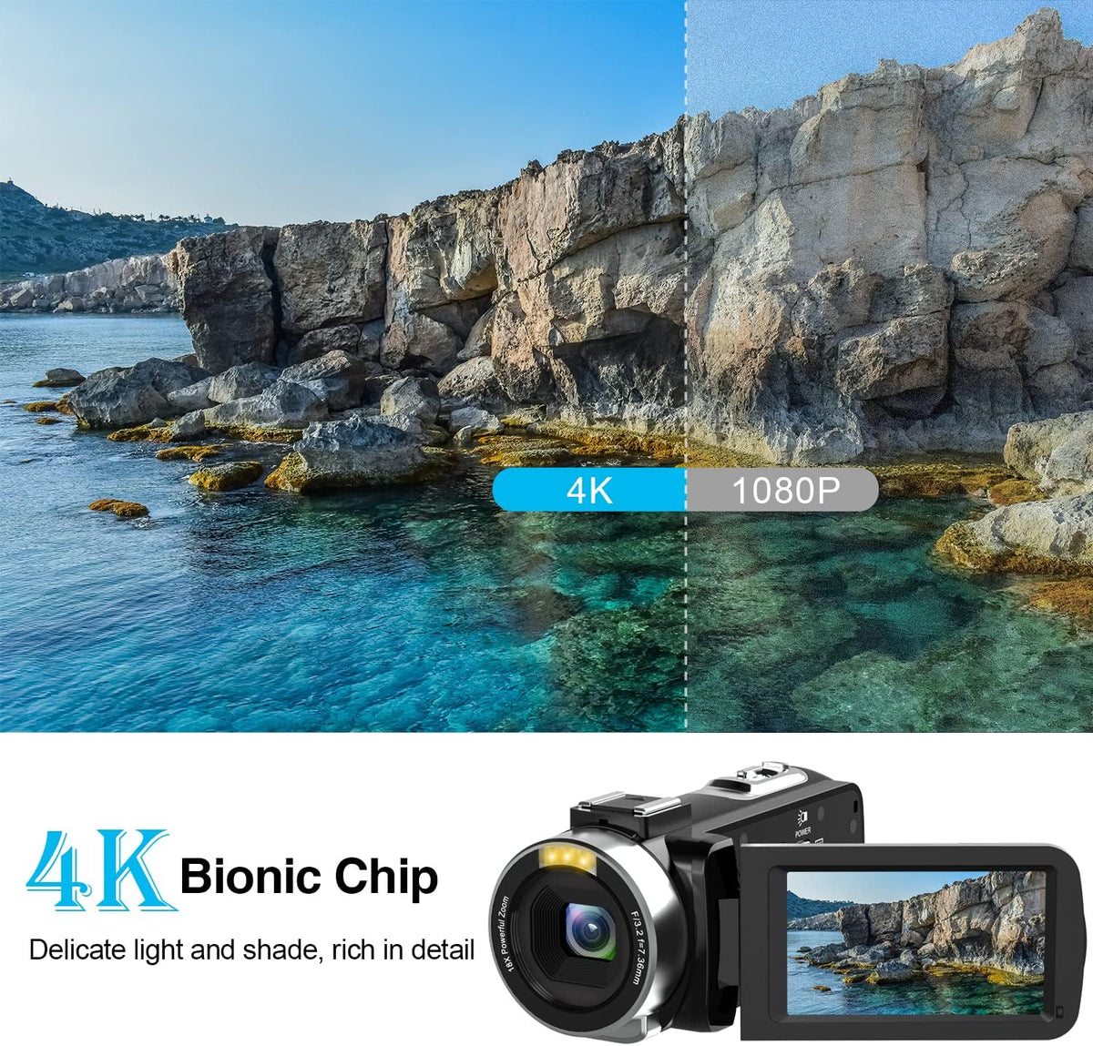 4K Camcorder with IR Night Vision and 18X Digital Zoom C702