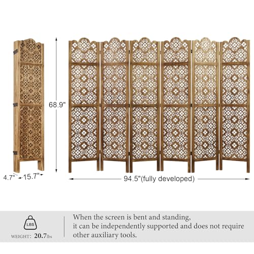 68.9 Inch 4 Panels Wood Carved Folding Room Divider D93814