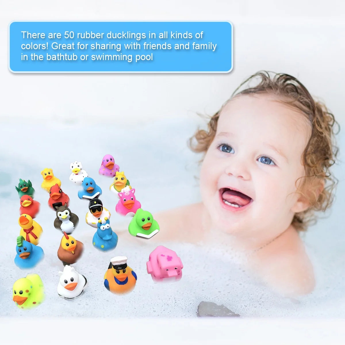 50 Pcs Assorted Rubber Duck Bath Toys E362