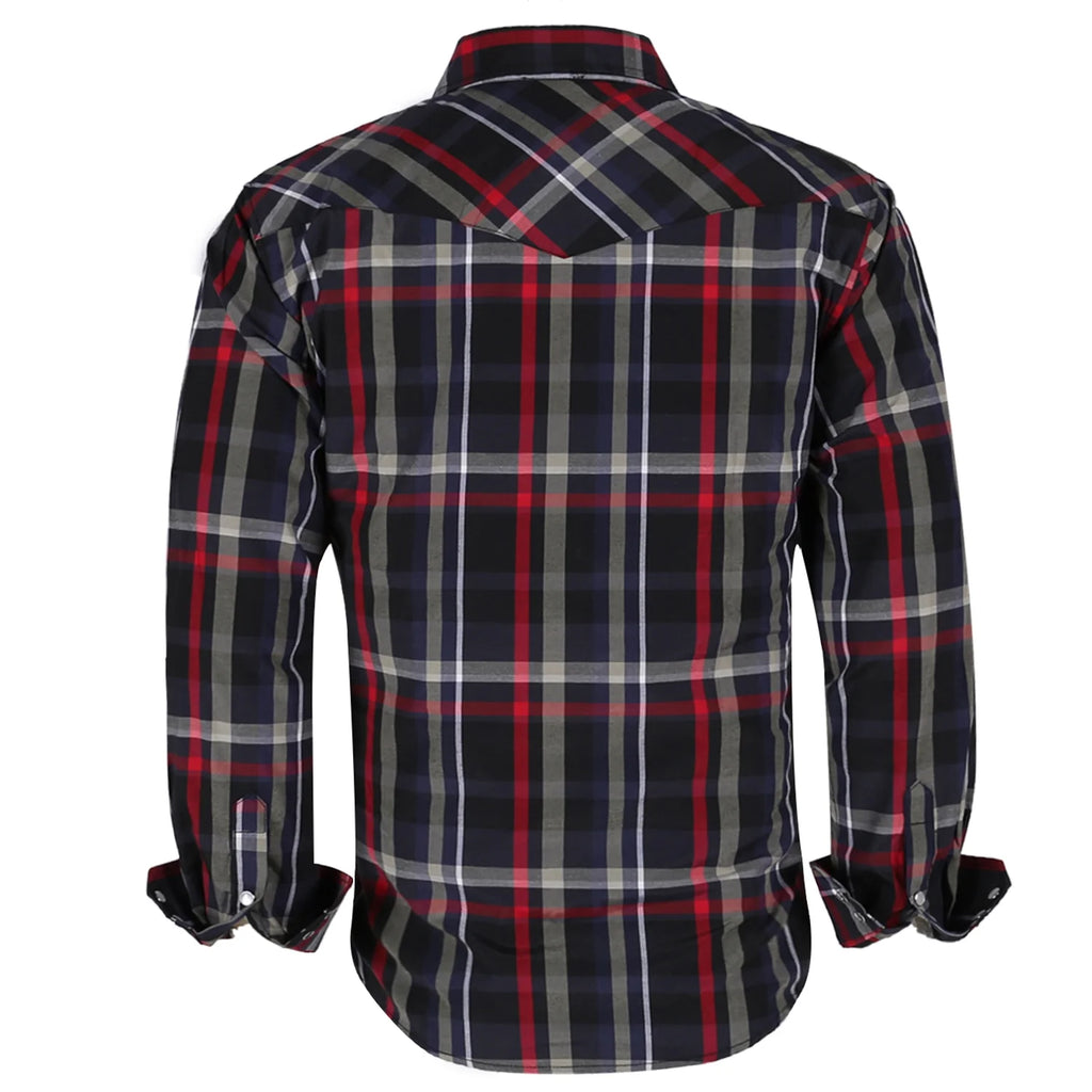 Black Red Plaid Pearl Snap Work Shirts W4527
