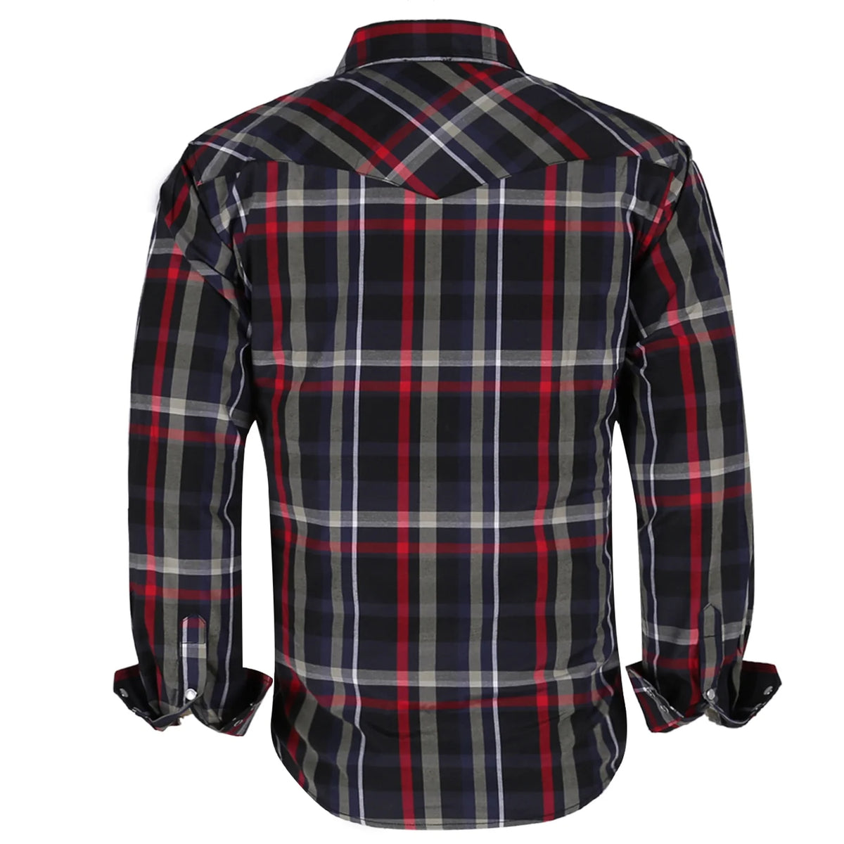 Black Red Plaid Pearl Snap Work Shirts W4527