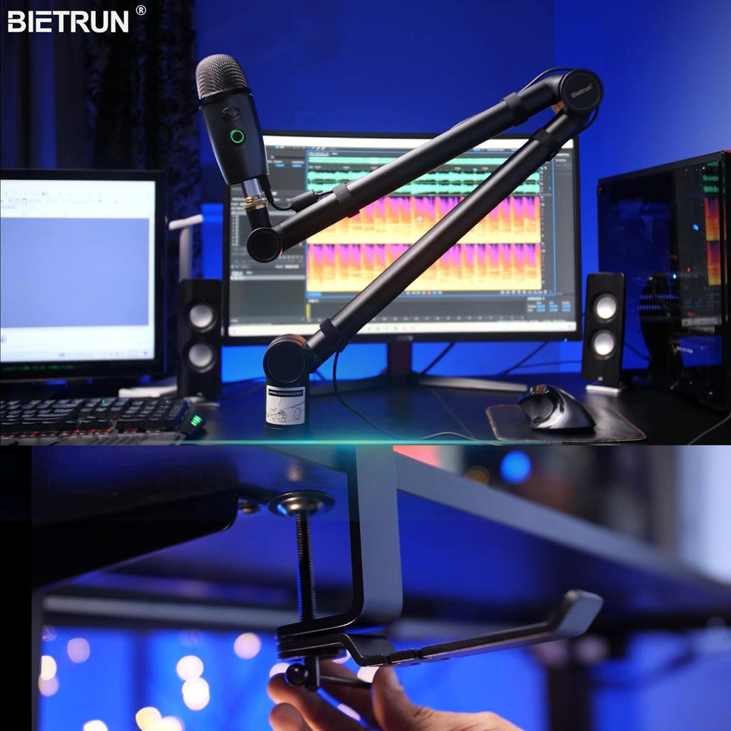 Mic Boom Arm with 3/8 to 5/8 Adapter, Heavy Duty Metal Desk Mount Stand with Hidden Cable Design Q661