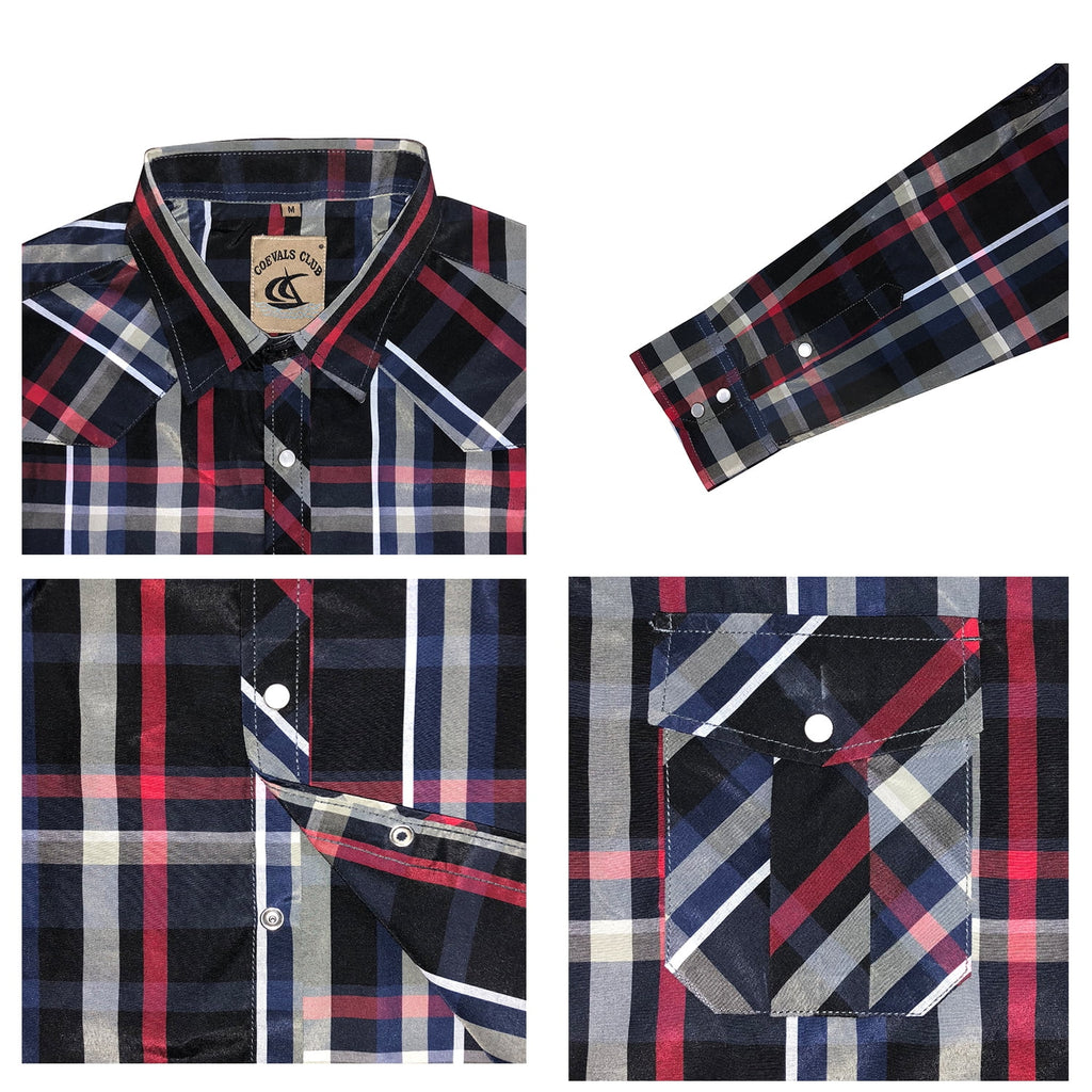 Black Red Plaid Pearl Snap Work Shirts W4527