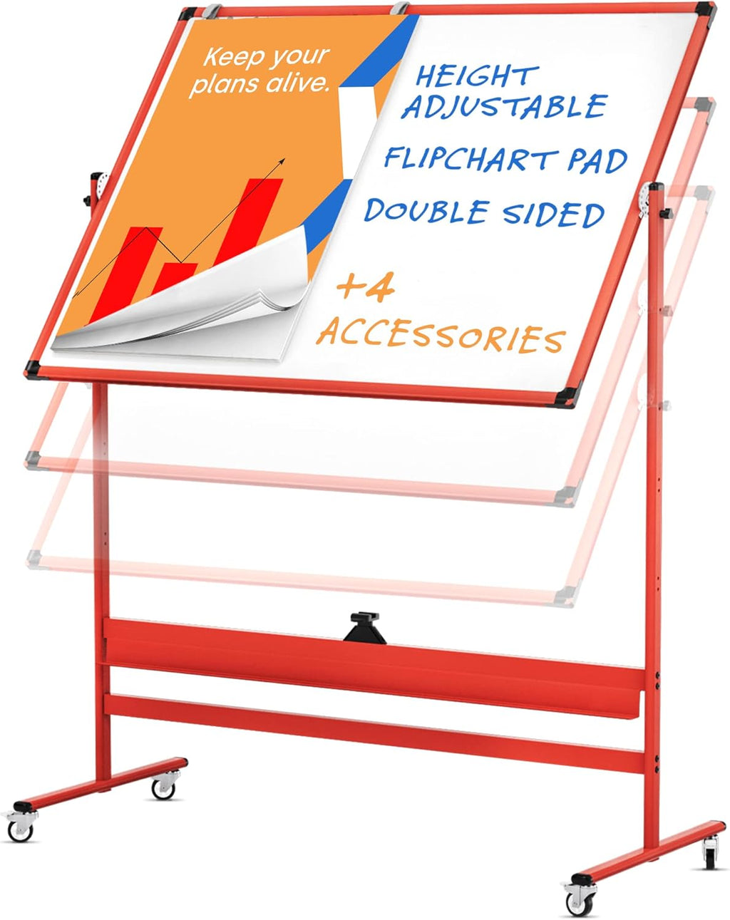 Magnetic Dry Erase White Board, Extra Large Rolling Whiteboard with Stand, Double Sided Adjustable Portable Easel D367553