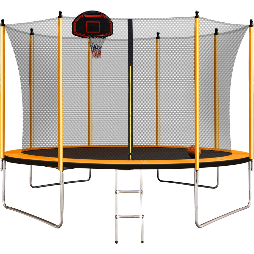 Orange Trampoline with Basketball Hoop and Ladder H51974