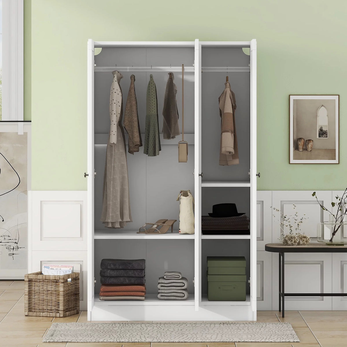 Wood Wardrobe Closet with Doors Shelves and Hanging Rail B933