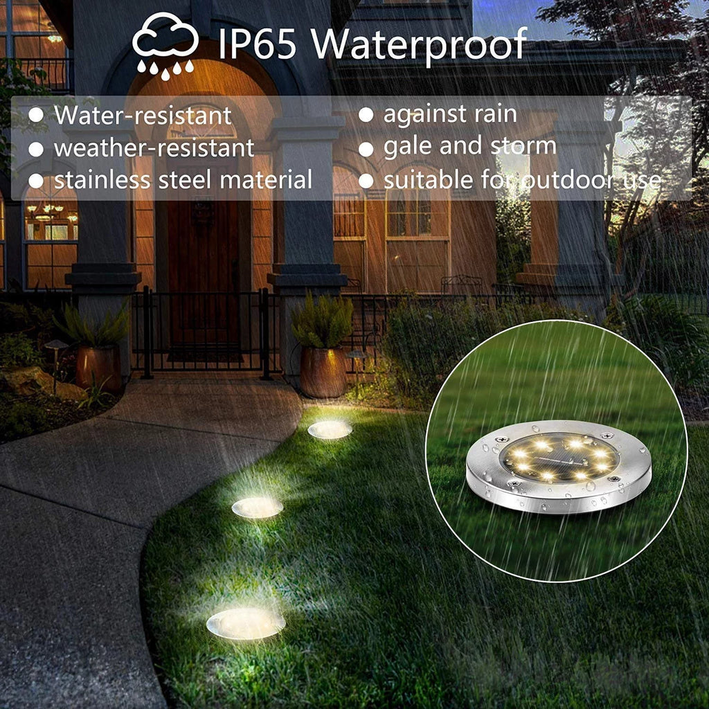 12 Pack 8 LED Solar Ground Lights Waterproof F349