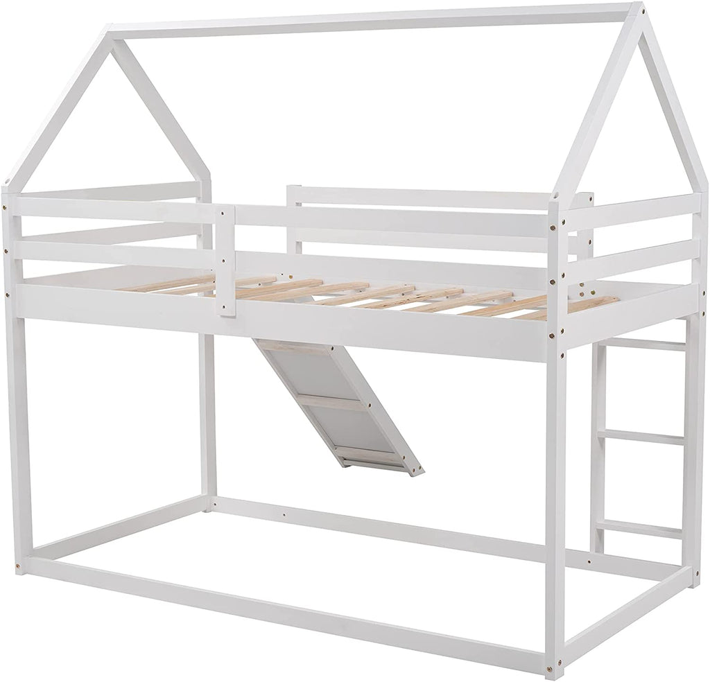 White Wood Buk Bed With Slide D365033