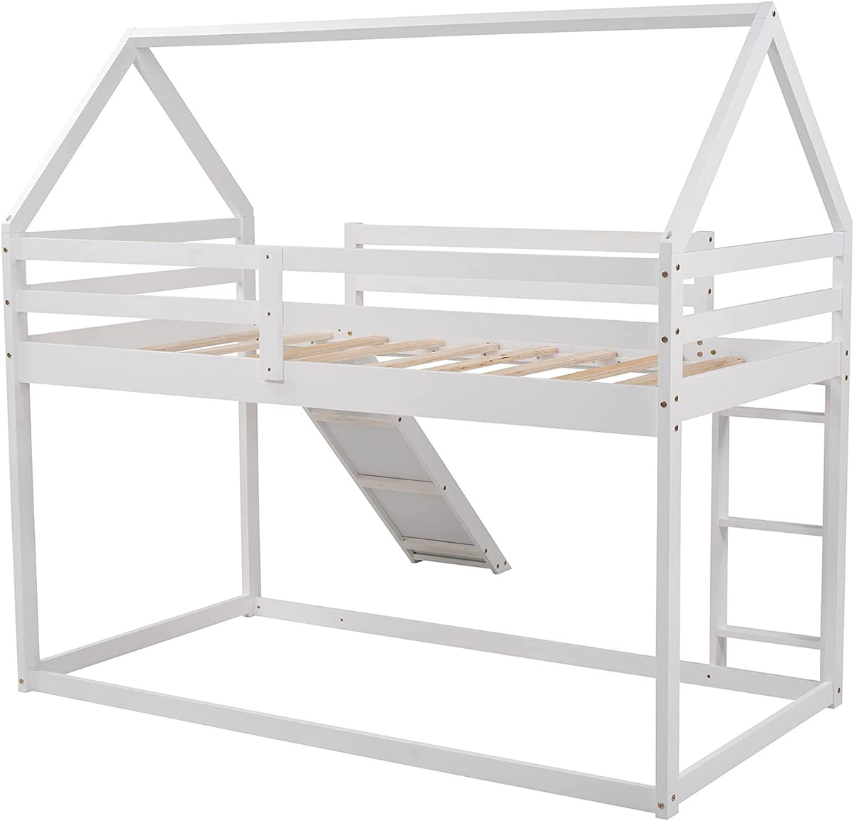 White Wood Buk Bed With Slide D365033