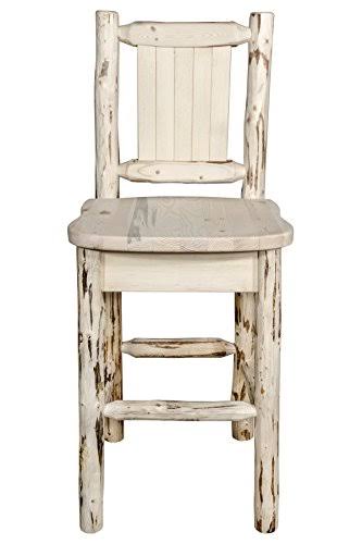 Clear Lacquer Counter Height Barstool with Laser Engraved Bear Design C9917