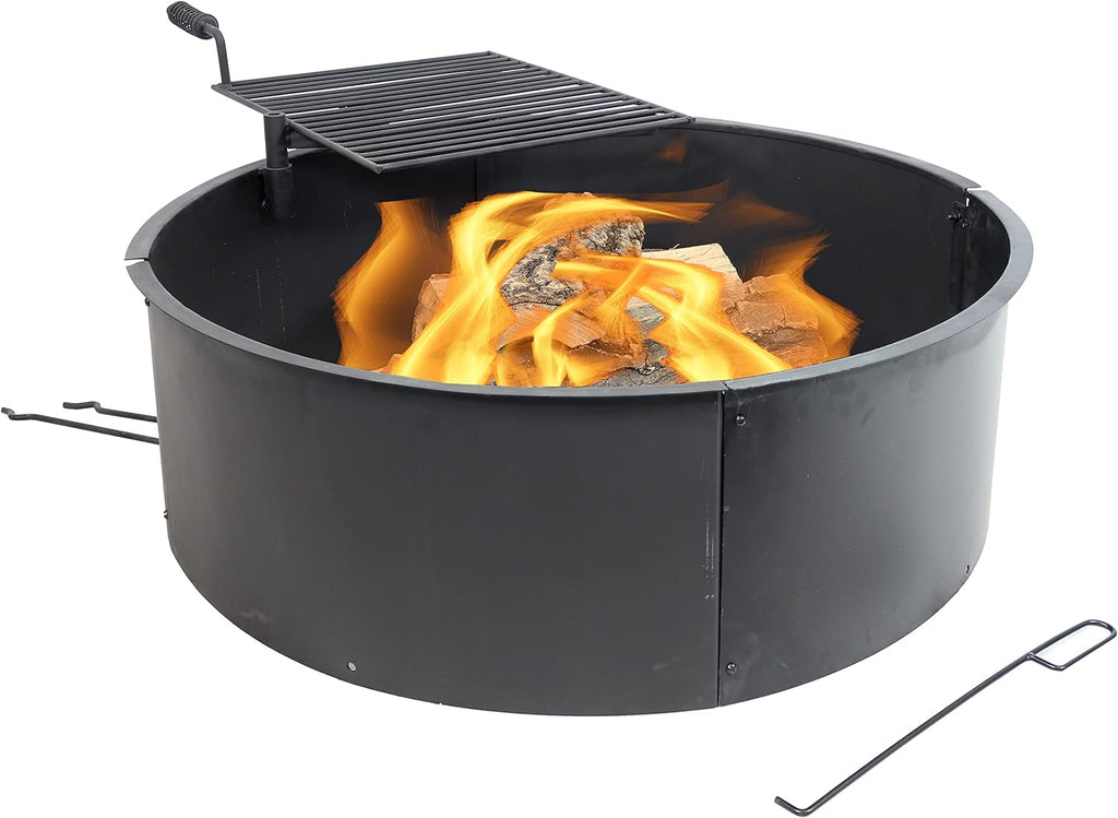 36 Inch Heavy Duty Steel Fire Pit with Cooking Grate and Fire Poker Y578