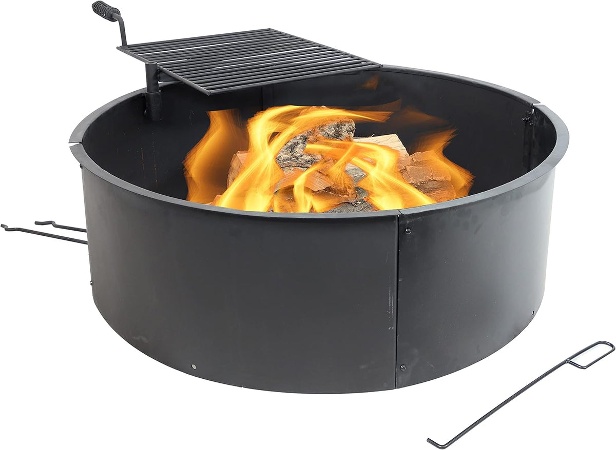 36 Inch Heavy Duty Steel Fire Pit with Cooking Grate and Fire Poker Y578
