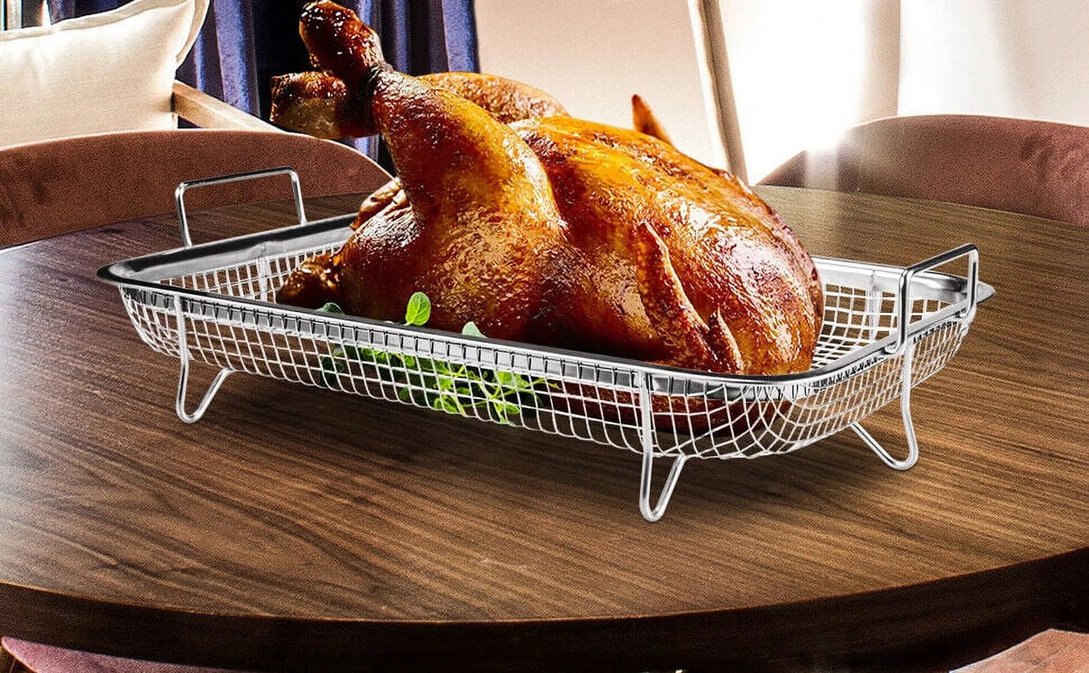 2pc Non-Stick Stainless Steel Air Fryer Basket L122