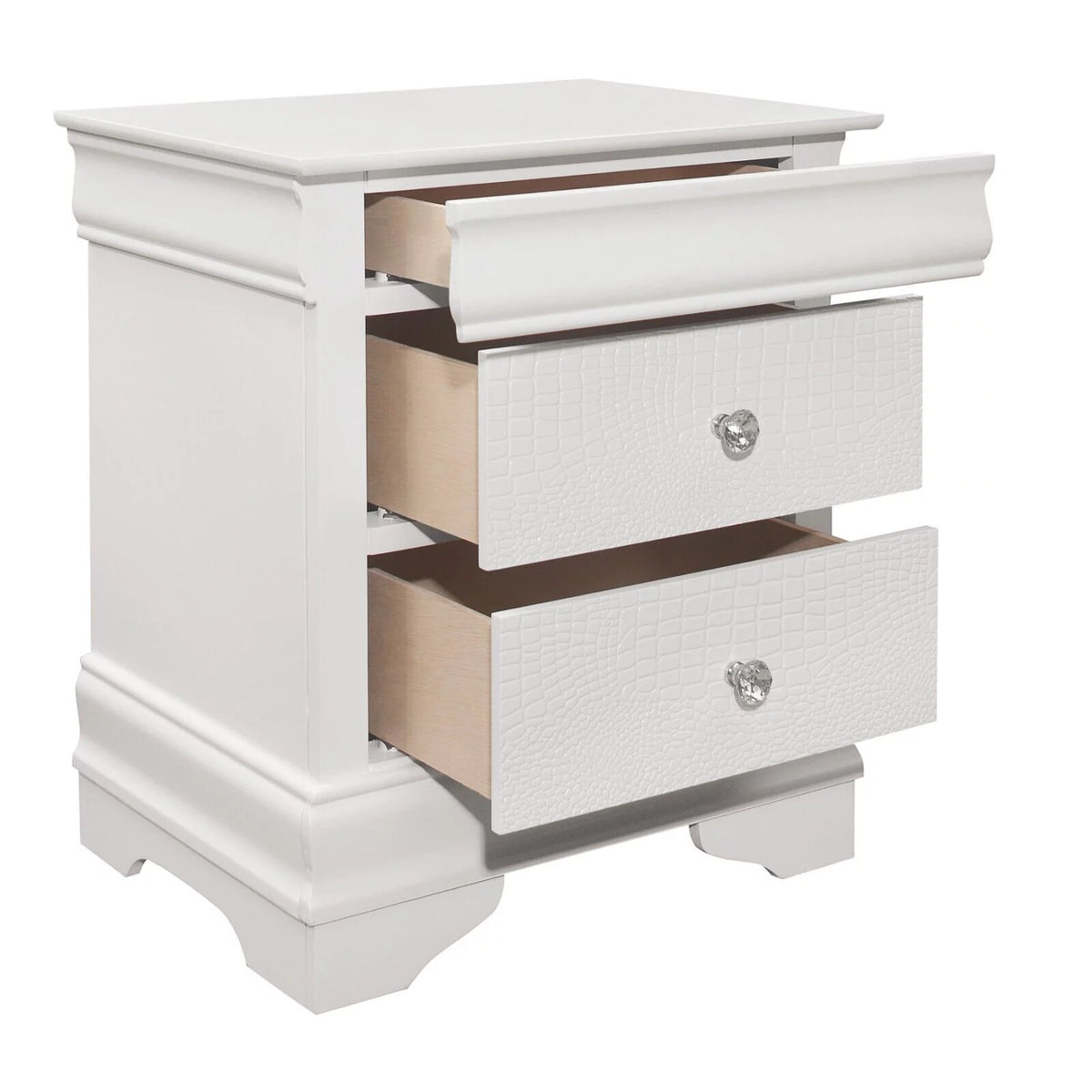 White Full Size Bed with LED Lighting Headboard and Nightstands 3pc Set B591407