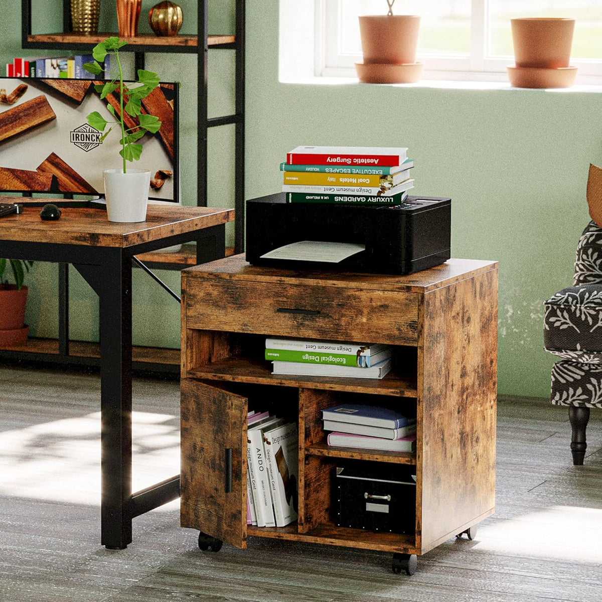 Large Mobile File Cabinet with Wheels, Drawer Door and Shelf J552367