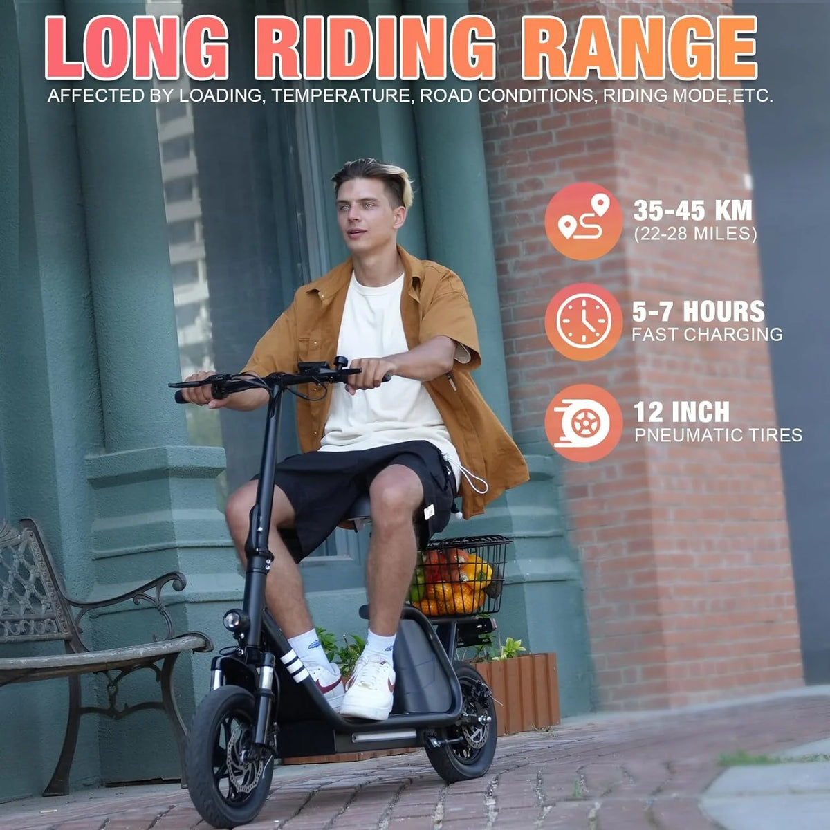 Electric Scooter with Seat, 400W Motor, 12 Pneumatic Tire Foldable C143093
