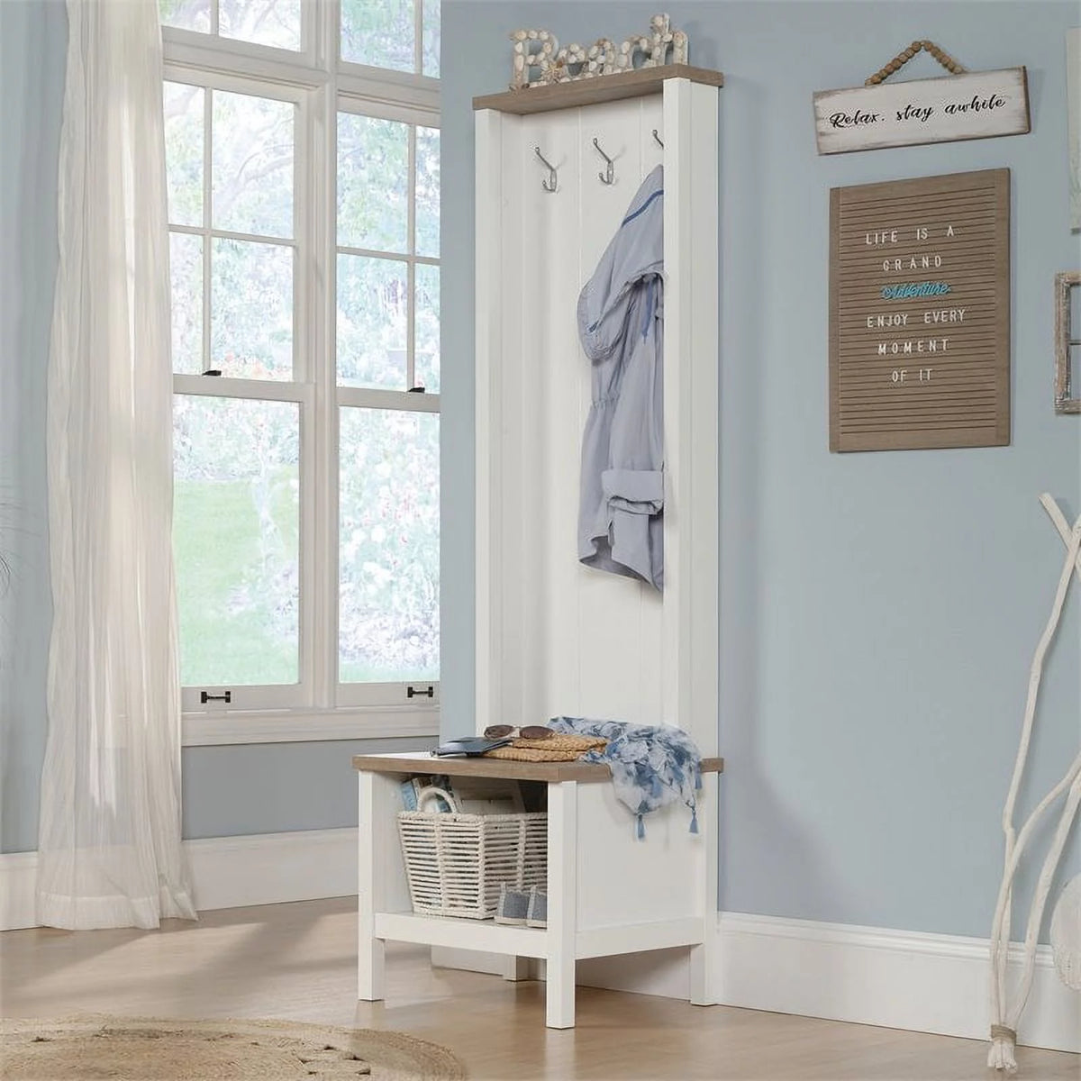Soft White Entryway Bench with Storage S95968