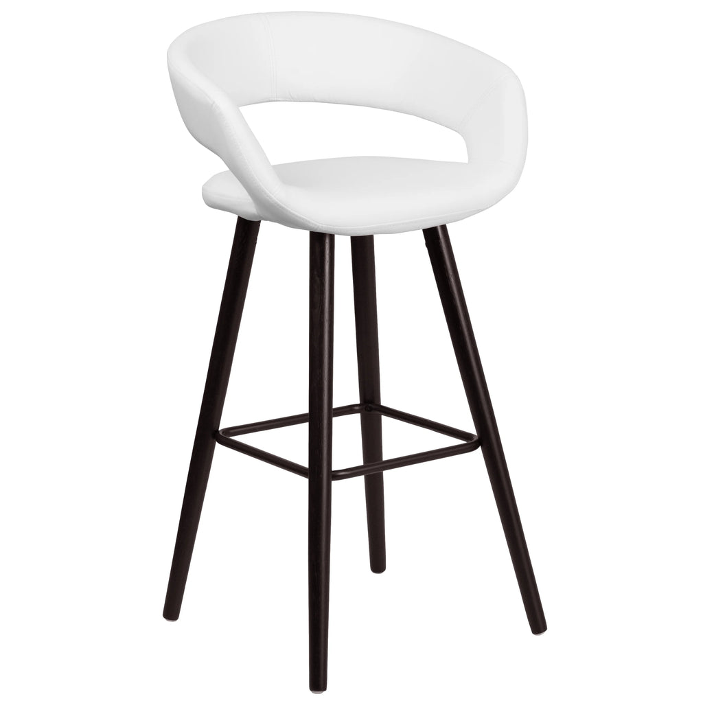 Cappuccino Wood Barstool with White Vinyl Q379