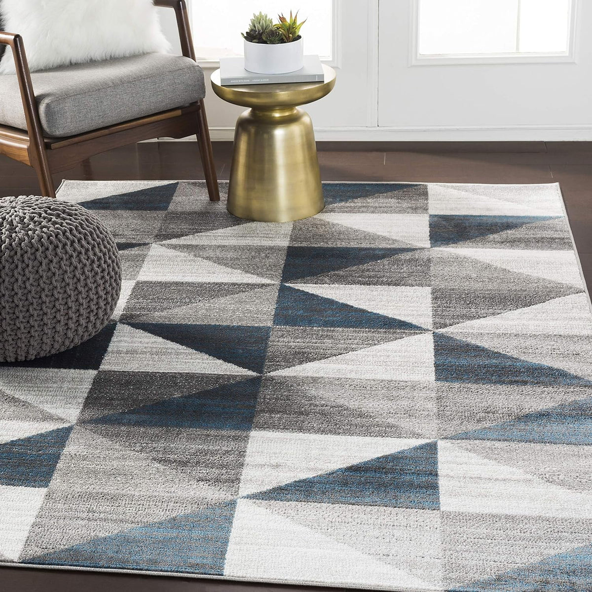 Sky Blue Navy Grey White Square Area Rug X825662