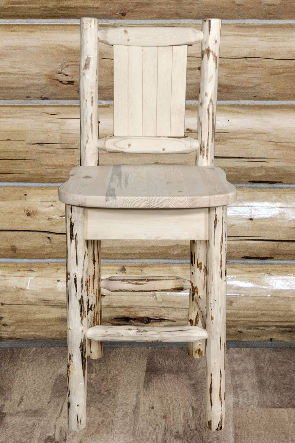 Clear Lacquer Counter Height Barstool with Laser Engraved Bear Design C9917