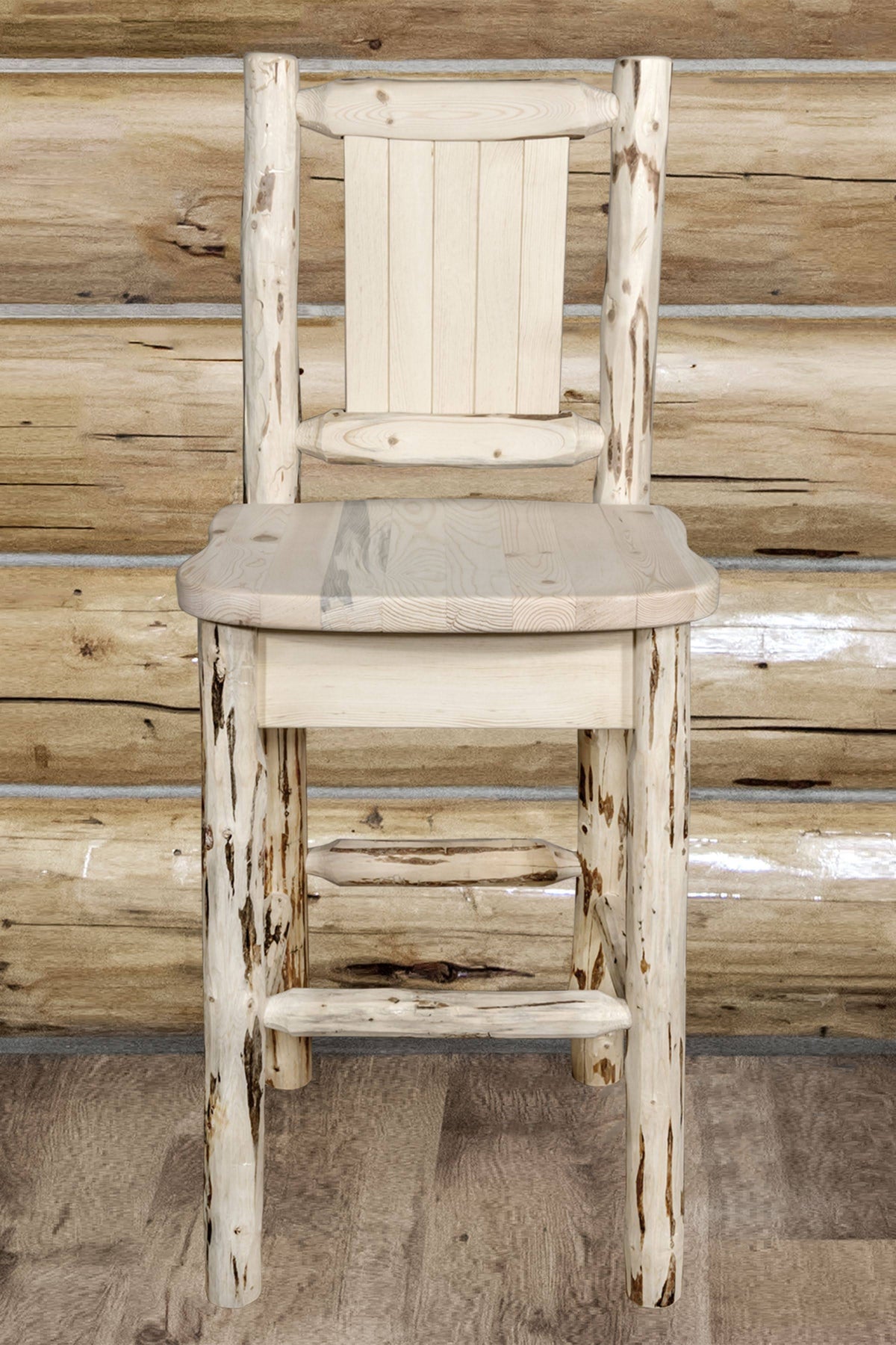 Clear Lacquer Counter Height Barstool with Laser Engraved Bear Design C9917
