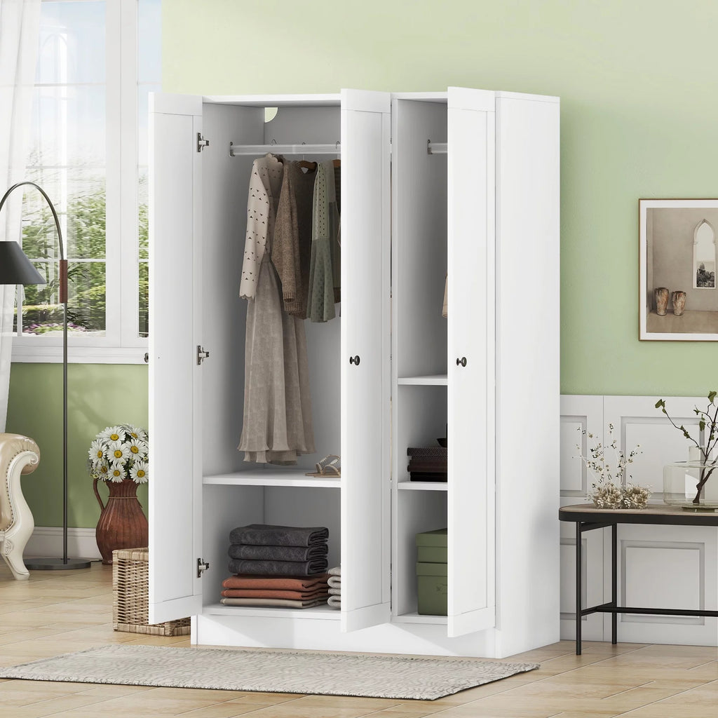 Wood Wardrobe Closet with Doors Shelves and Hanging Rail B933