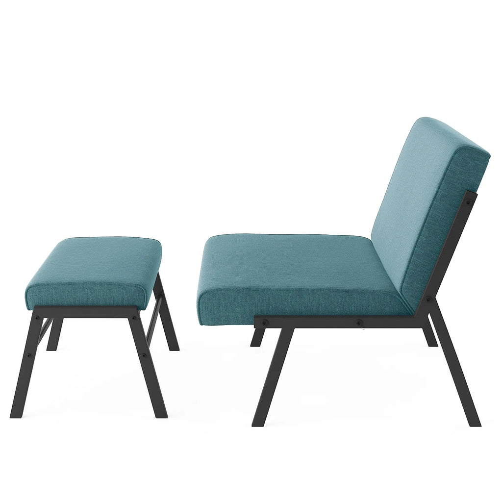 Green Linen Fabric Accent Chair with Ottoman Set V2843