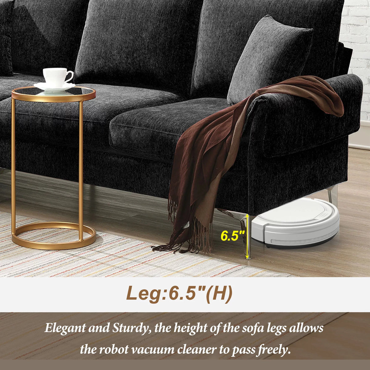 84" L-Shaped Black Sofa with Reversible Chaise K939