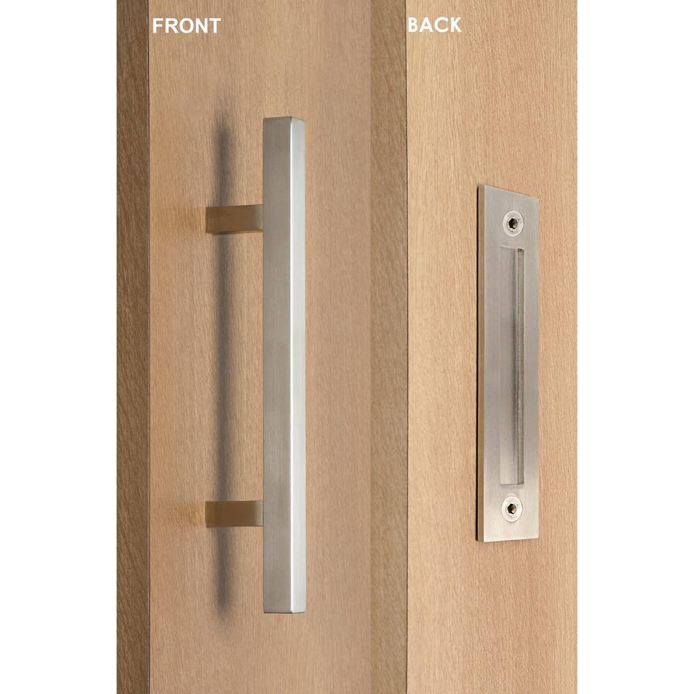 Brushed Satin Square Pull and Flush Sliding Barn Door Handle O39731