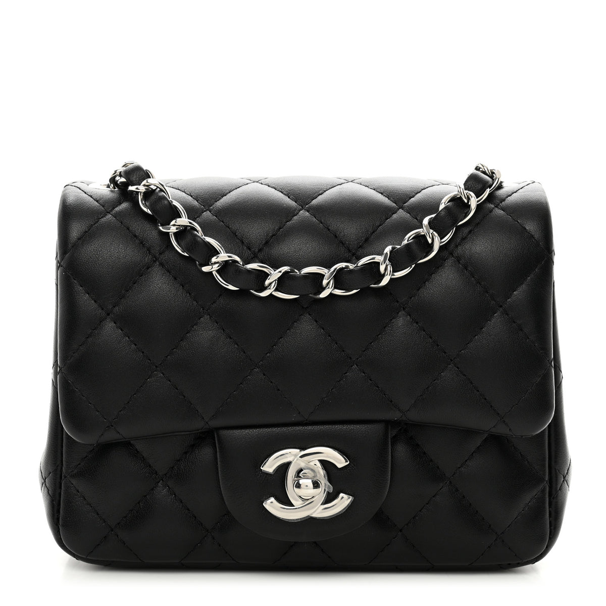 Lambskin Quilted Mini Square Flap Black L475
