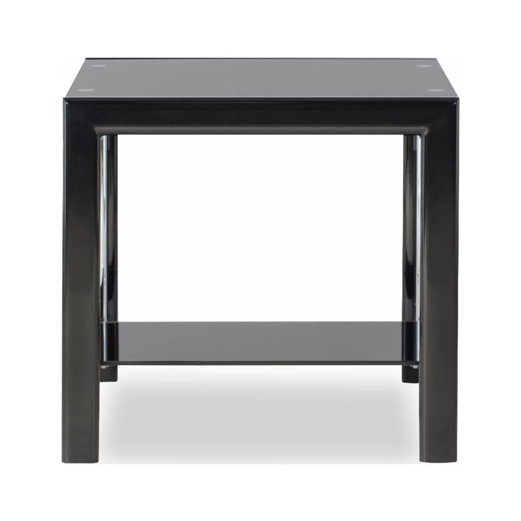 Black Glass and Metal End Table Set, 2 Pieces J404