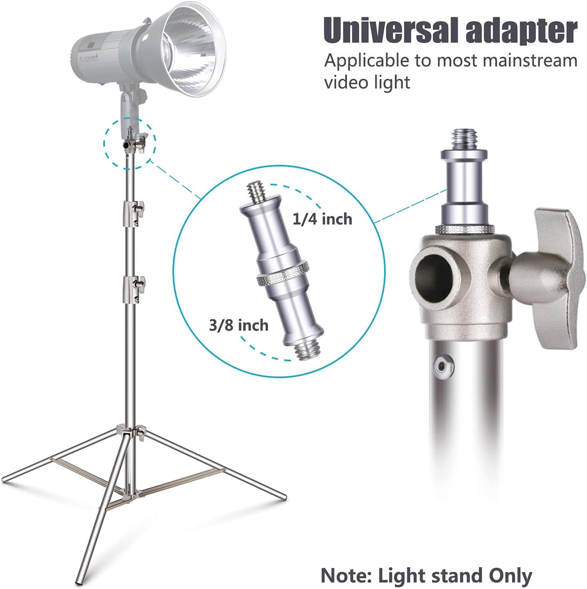 Stainless Steel Light Stand 102 inches Heavy Duty with Universal Adapter X317