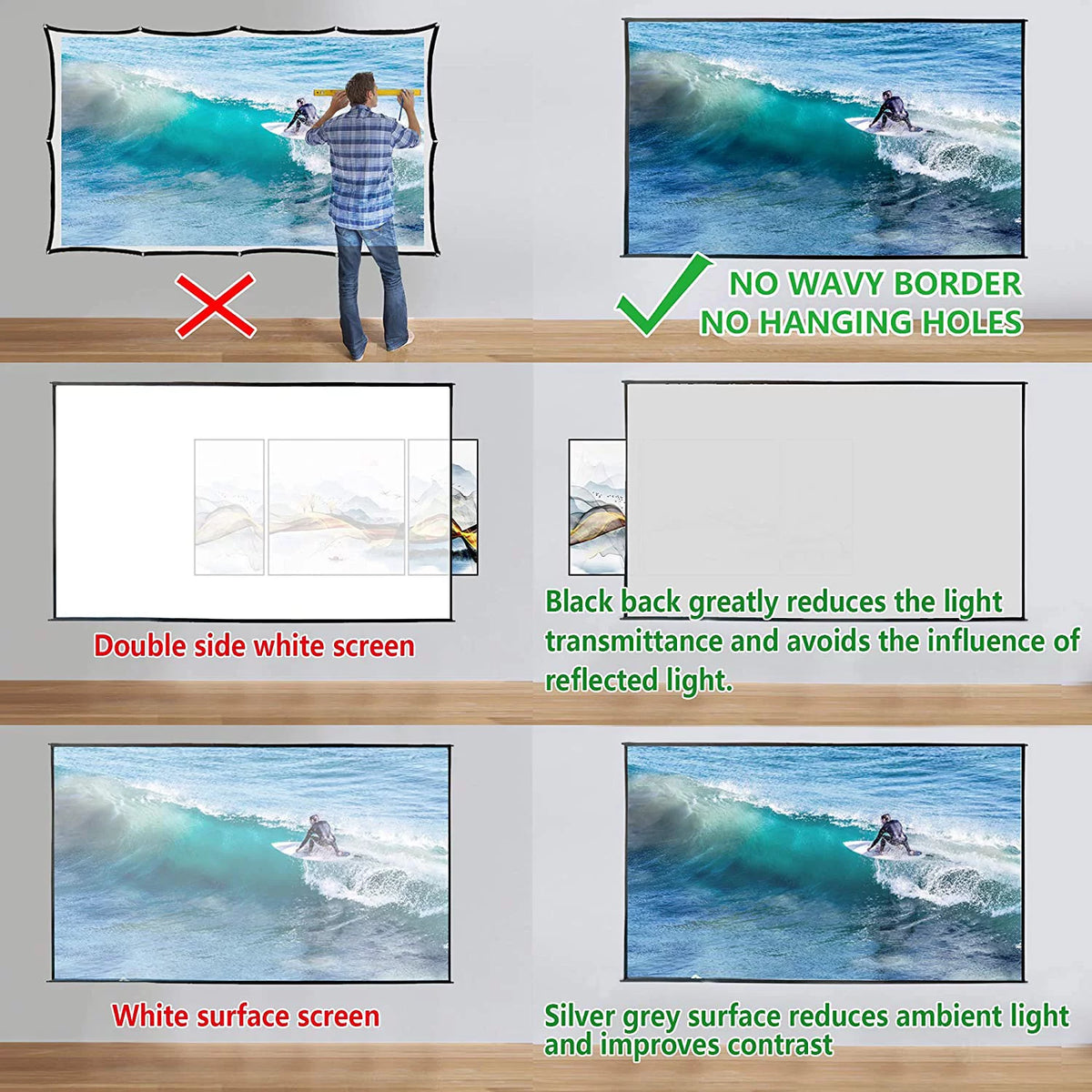 Foldable Projector Screen 120 inch 16:9 HD 4K Anti-Crease O258