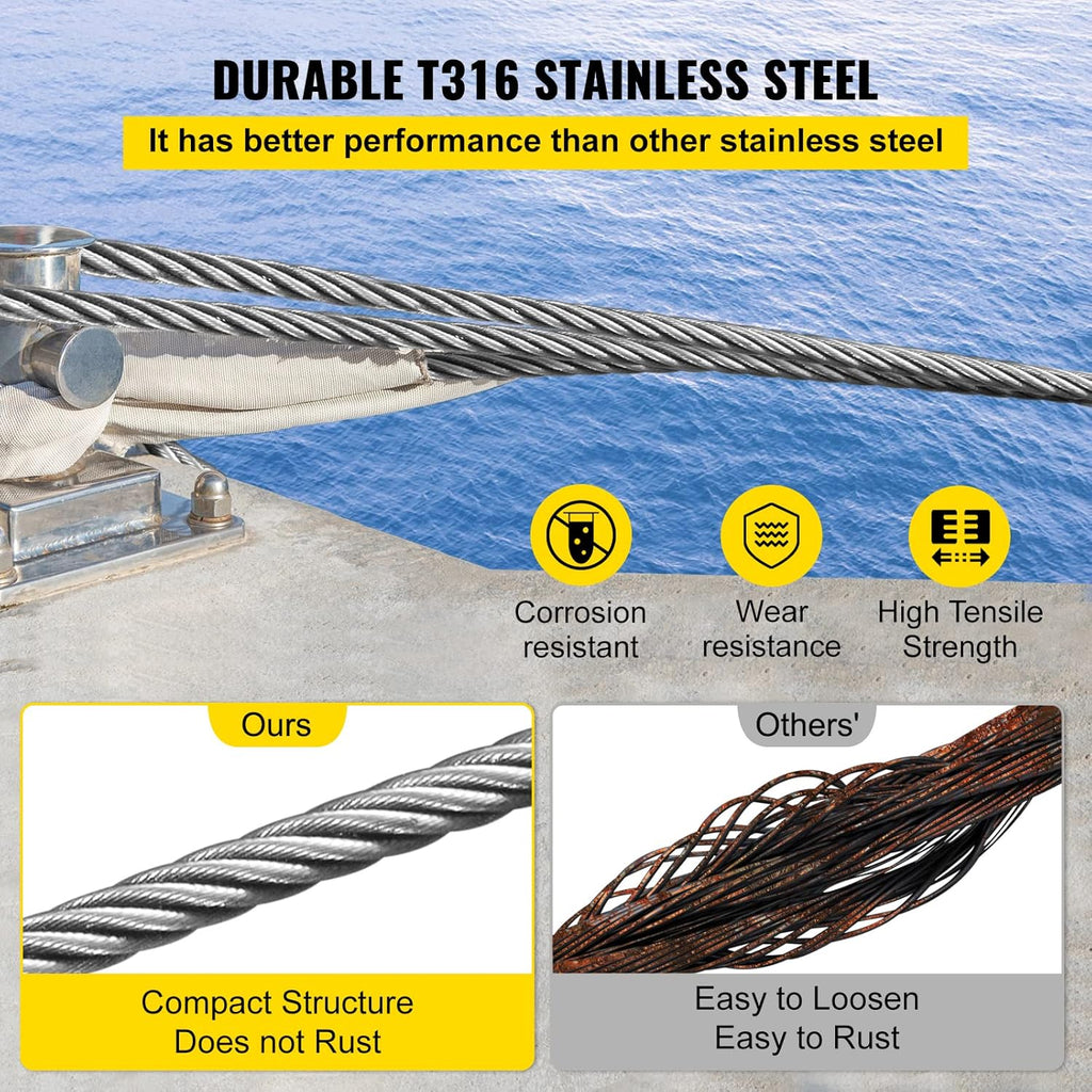 Stainless Steel Cable Railing 3/16 x 1000ft, 316 Marine Grade Braided Aircraft Cable 1x19 Strands Q475