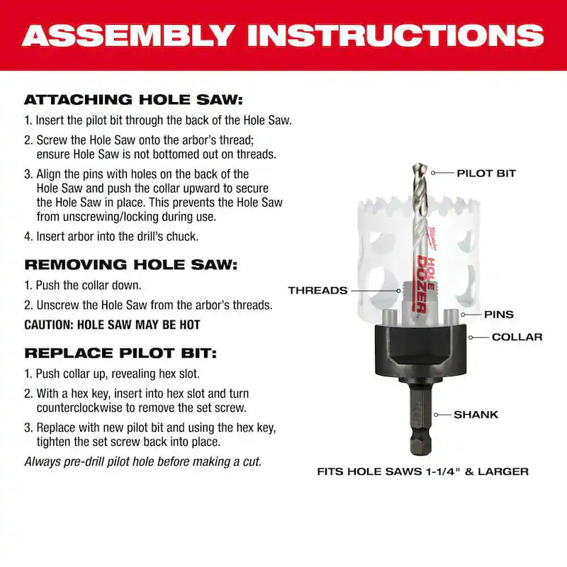 3/8 in. Large Hole Saw Arbor with Pilot Drill Bit R780276