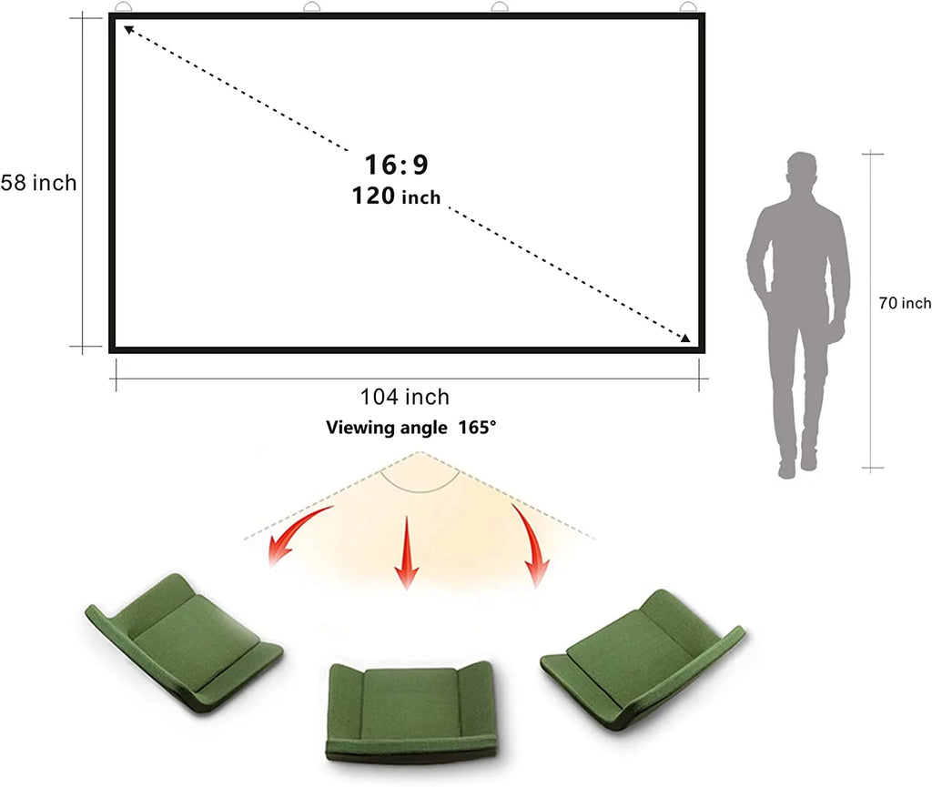 Foldable Projector Screen 120 inch 16:9 HD 4K Anti-Crease O258