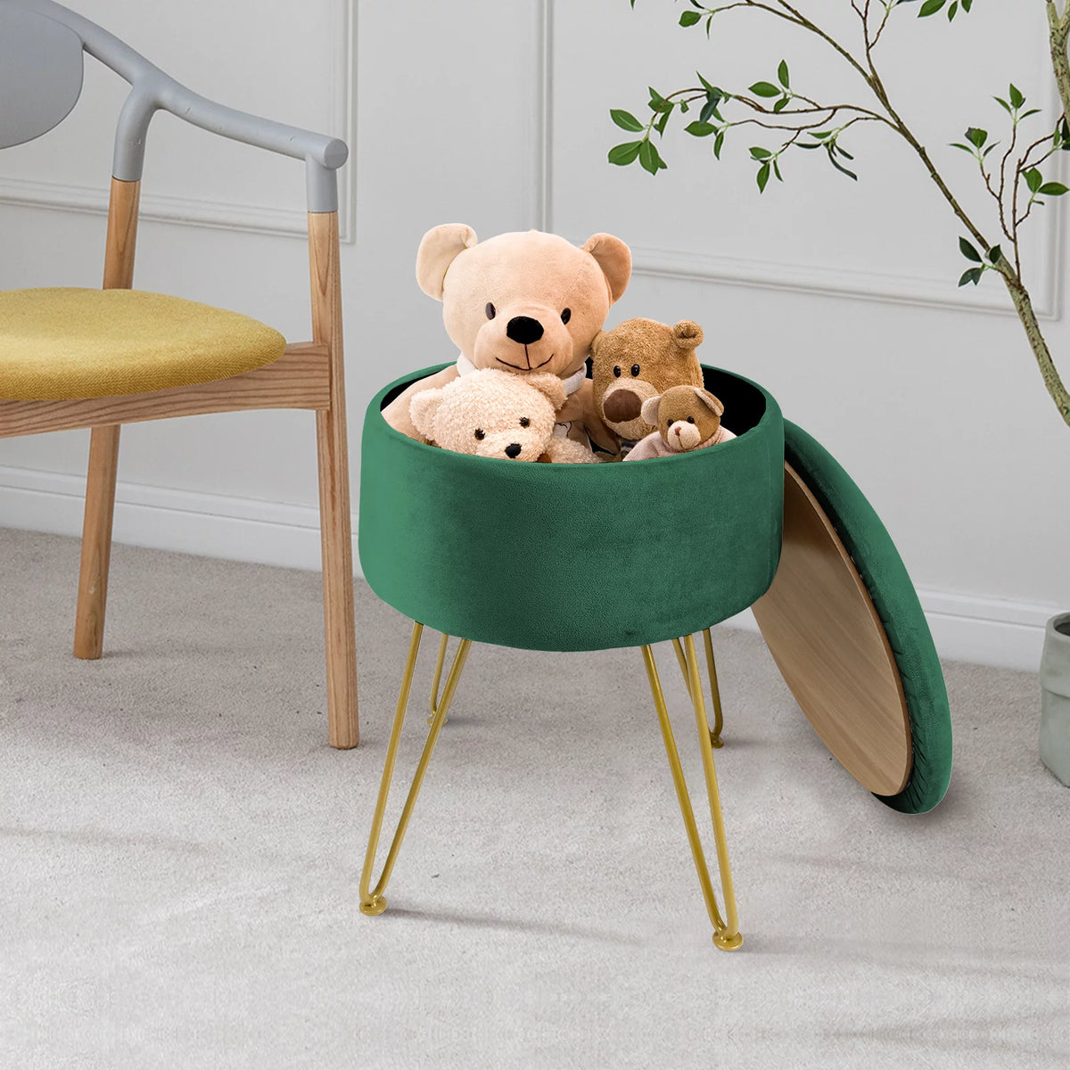 Velvet Round Storage Ottoman with Removable Lid H6556