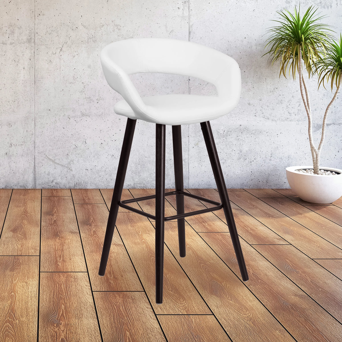Cappuccino Wood Barstool with White Vinyl Q379