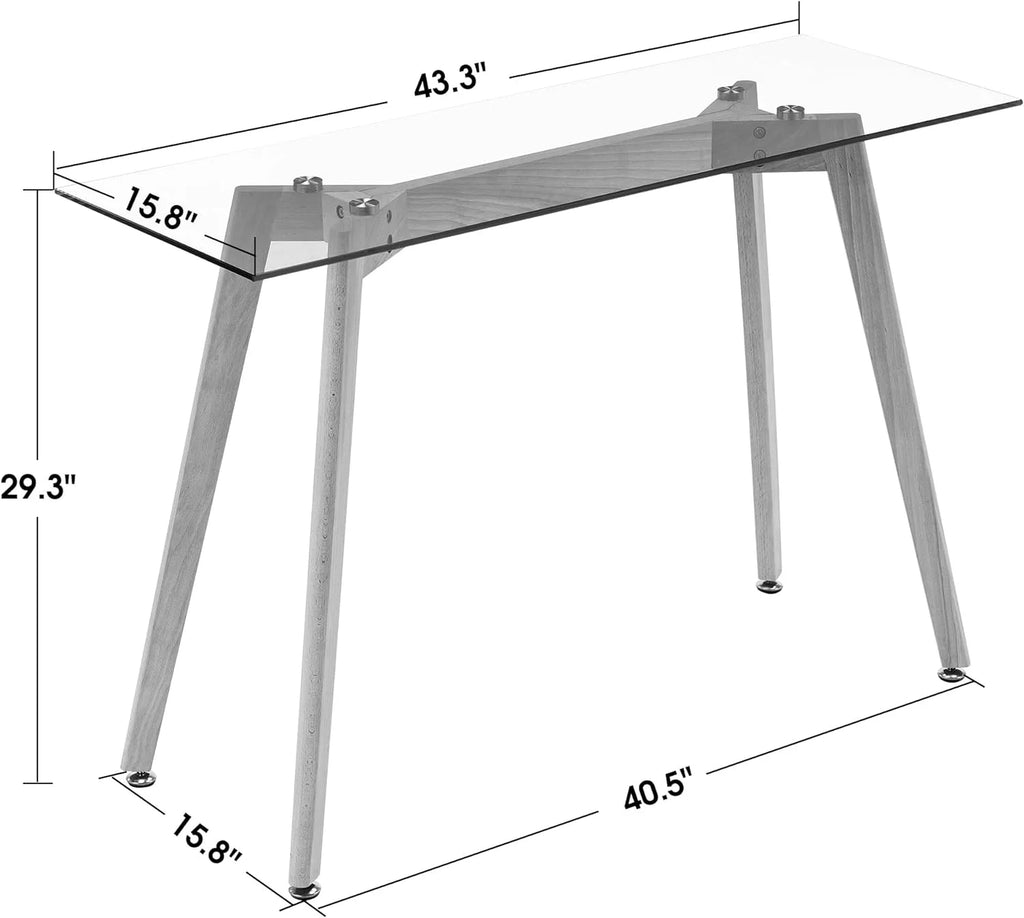 Glass Console Table with Solid Wood Legs H9598