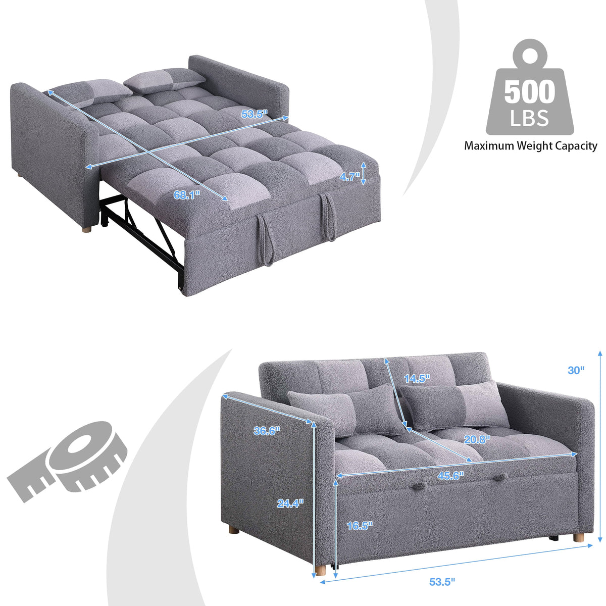 Gray Convertible Sofa Bed Couch K32134