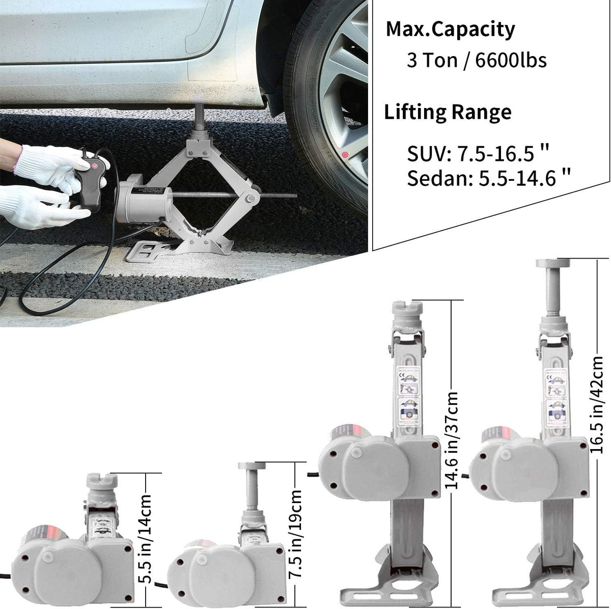 3 Ton 12v Scissor Lift Car Jack Pack of 2 U12006