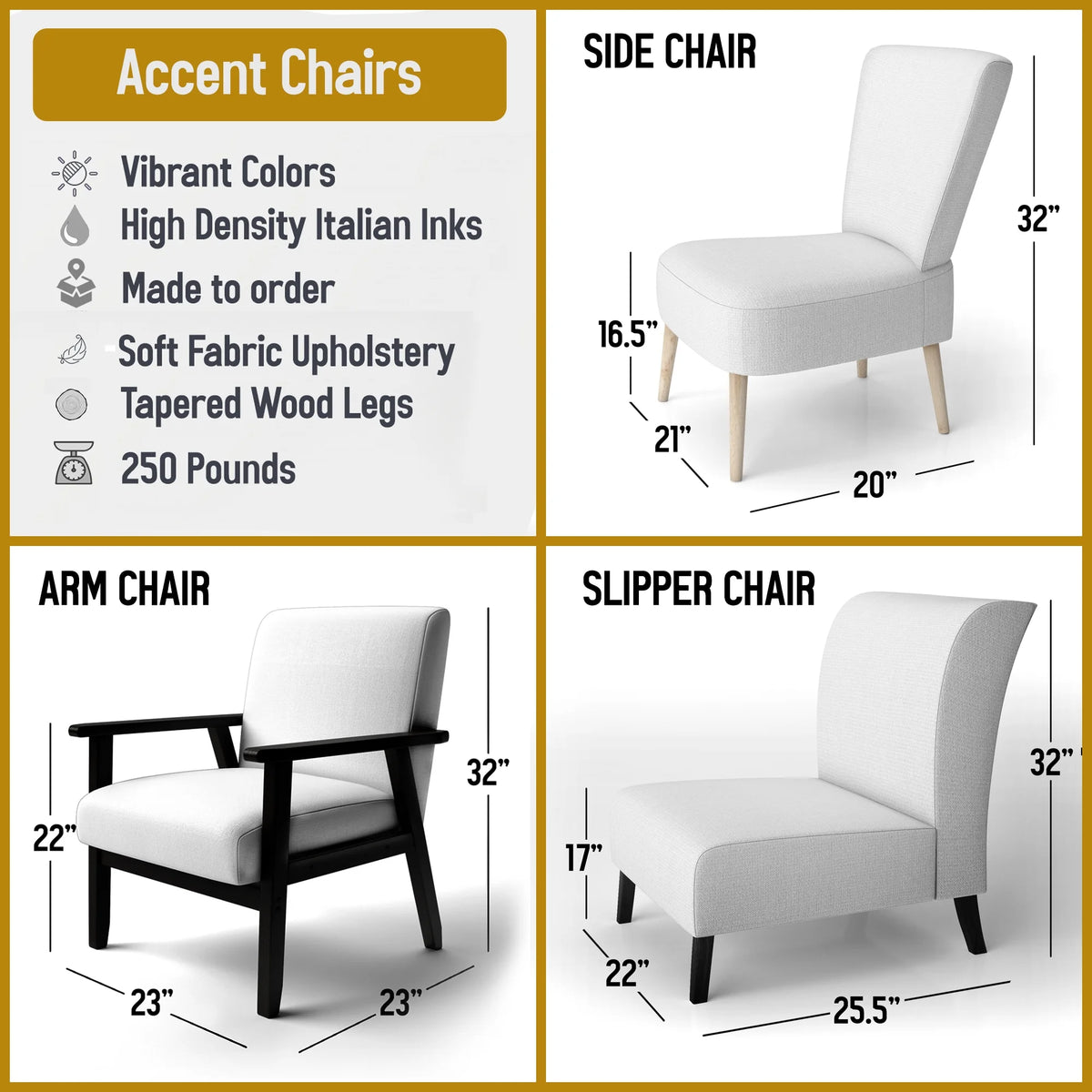 Gold Tiger Stripes on White Upholstered Accent Chair F269342