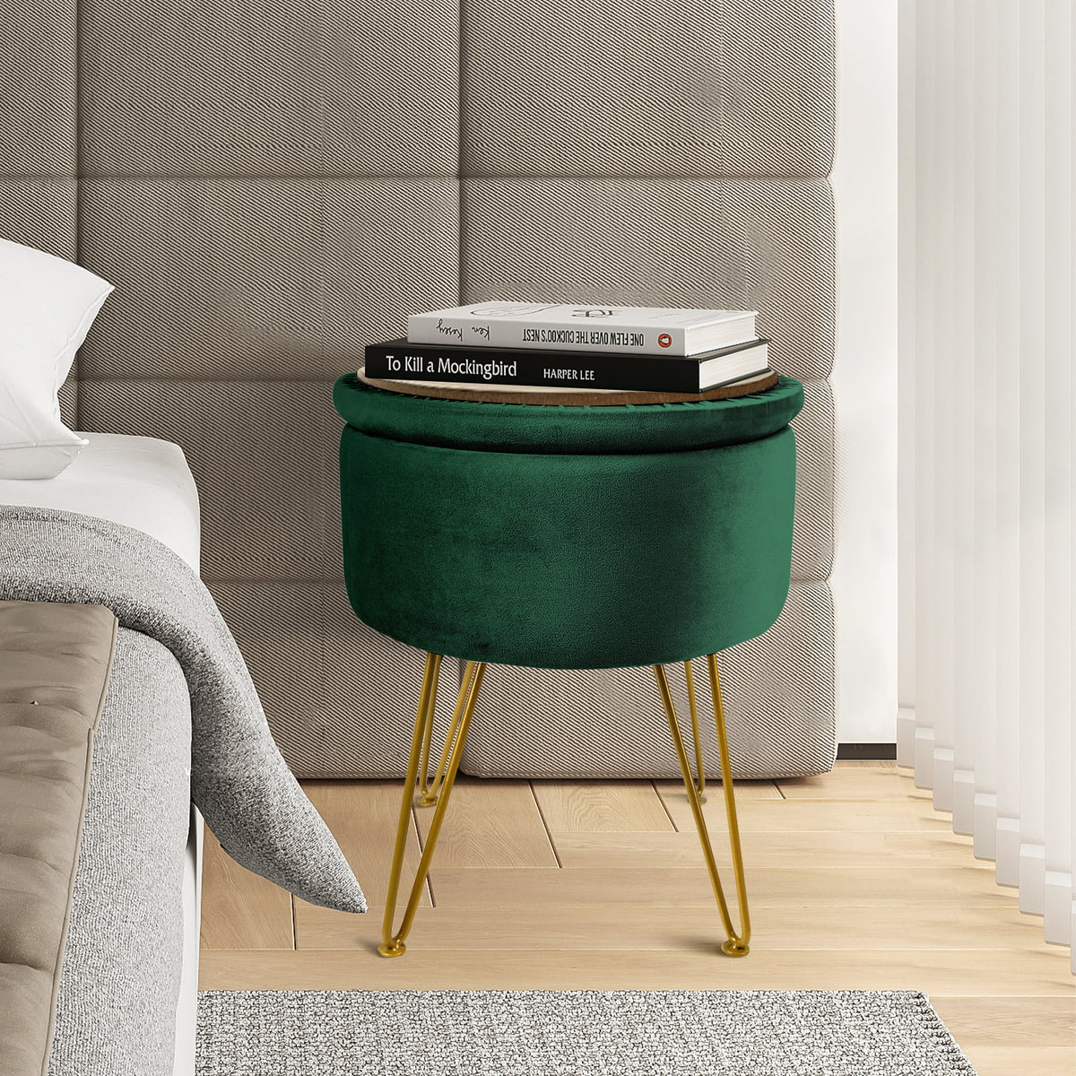 Velvet Round Storage Ottoman with Removable Lid H6556