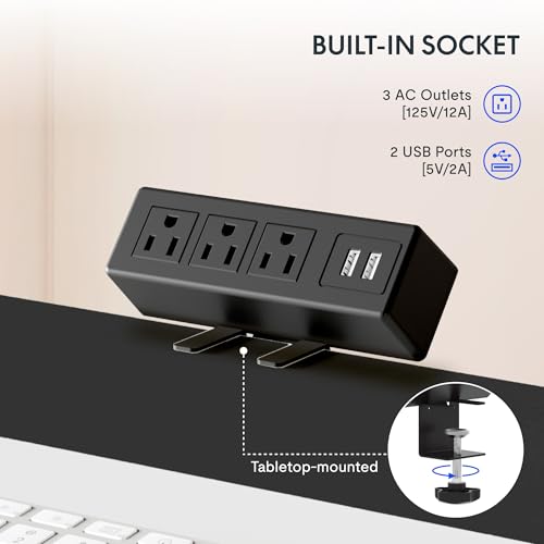 Black Electric Standing Desk with Clamp Power Strip P2062