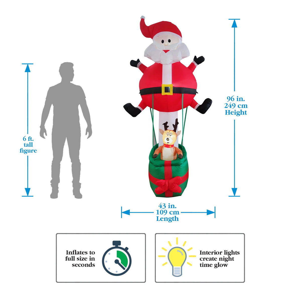 8ft Christmas Inflatable Hot Air Balloon Santa A33518