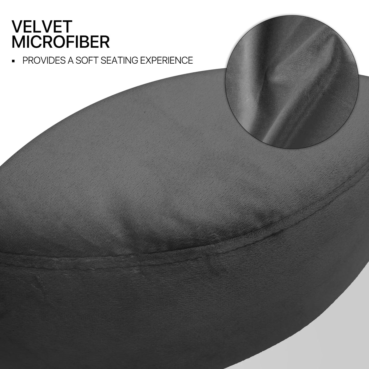 Black Velvet Round Ottoman with Metal Legs L903