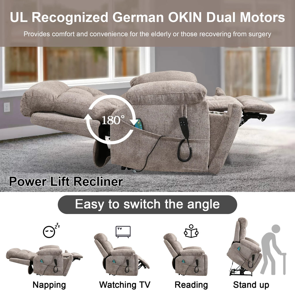 Oversized Dual Motor Power Lift Recliner Chair with Massage and Heat A1349