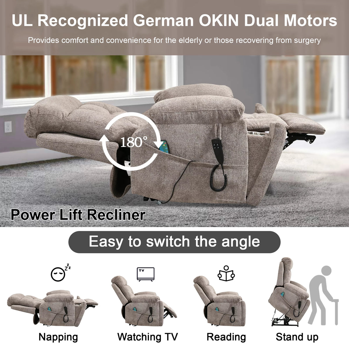 Oversized Dual Motor Power Lift Recliner Chair with Massage and Heat A1349