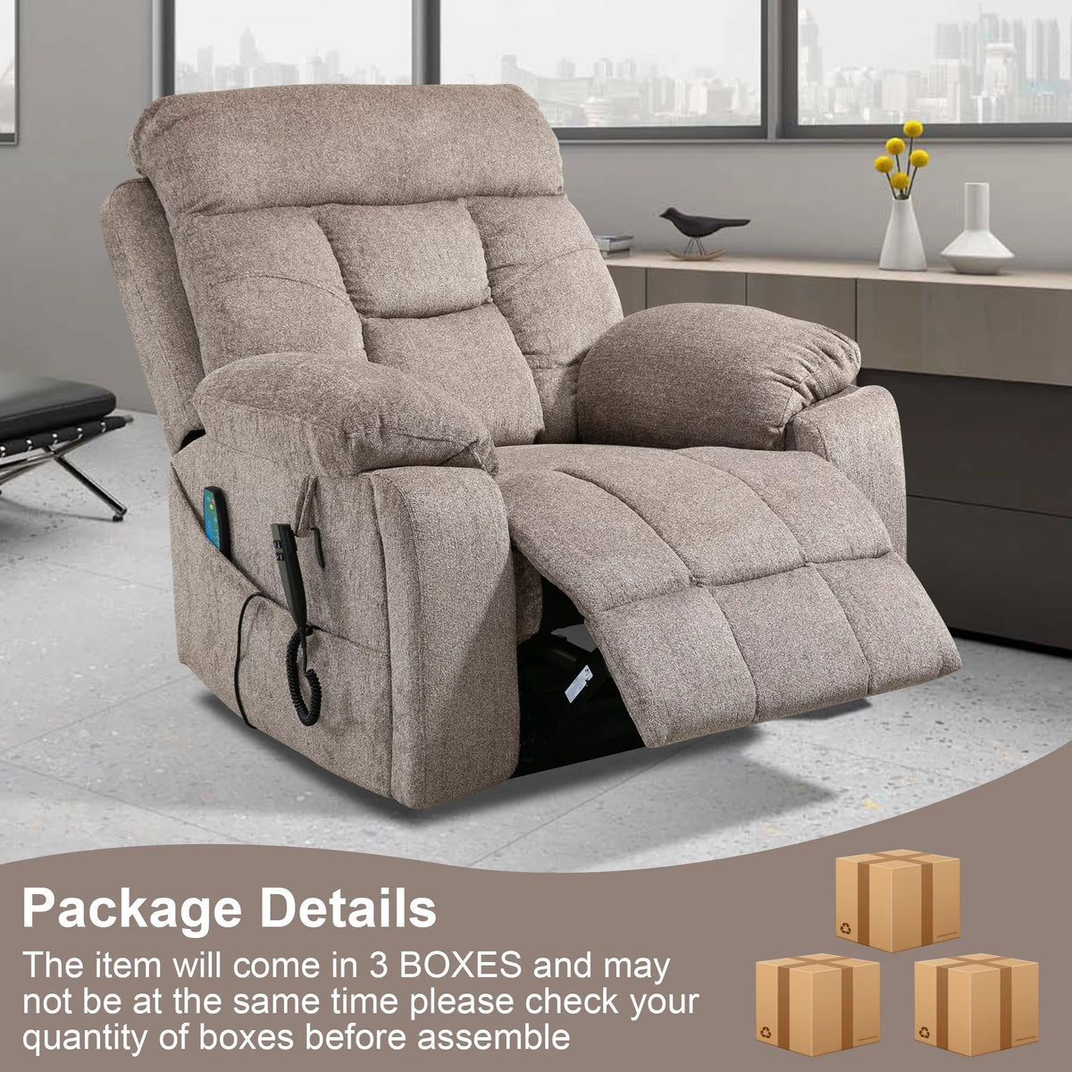 Oversized Dual Motor Power Lift Recliner Chair with Massage and Heat A1349