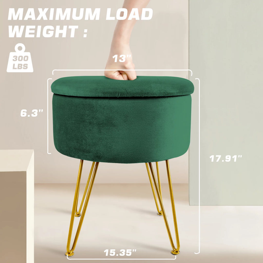 Velvet Round Storage Ottoman with Removable Lid H6556